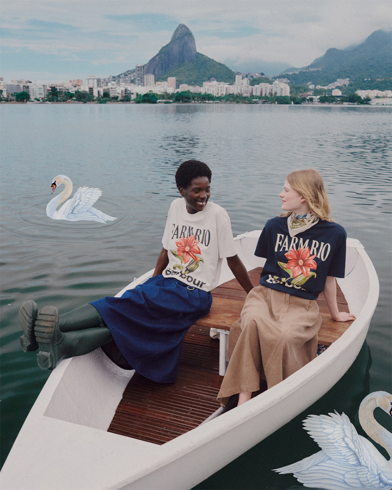 湖でボートに乗る女性たちの写真を上下にレイアウトしたコラージュ画像。