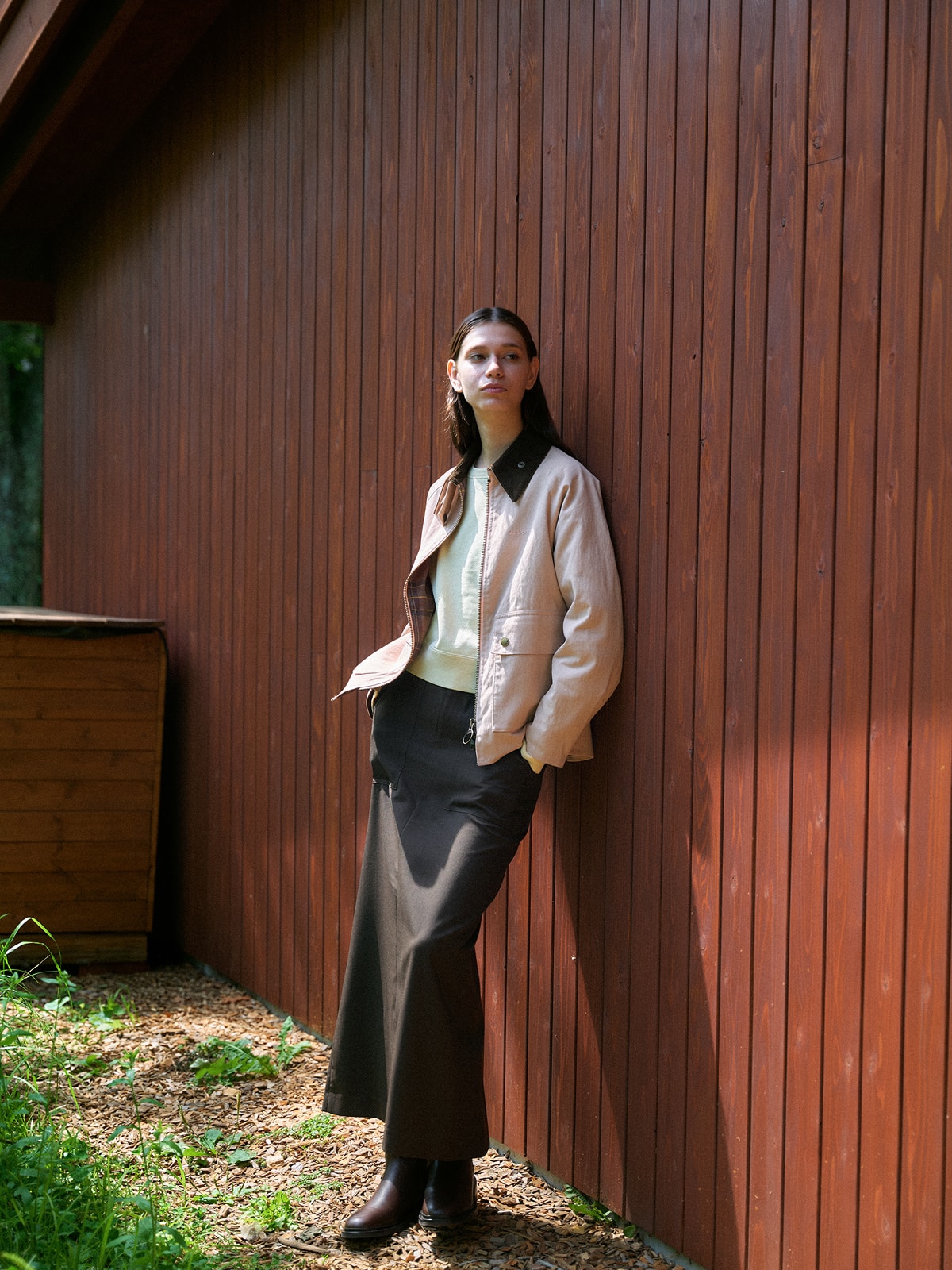 JACKET Cotton Nylon Crawley Jacket / TOPS Puff Sleeve Crew Neck / SKIRT Twill Pencil Skirt