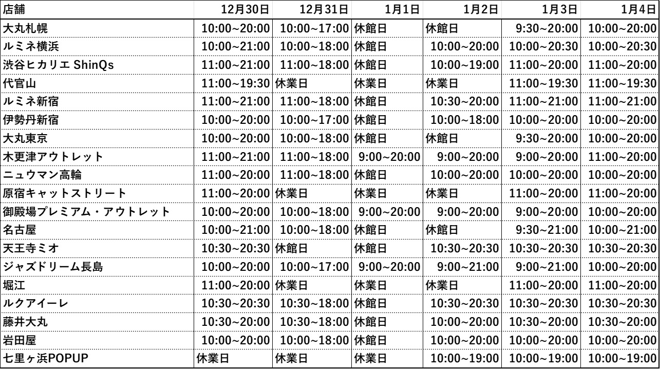 店舗ごと 営業時間スケジュール