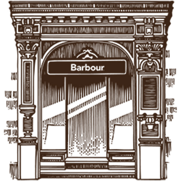 白黒で描かれている店舗のイラスト